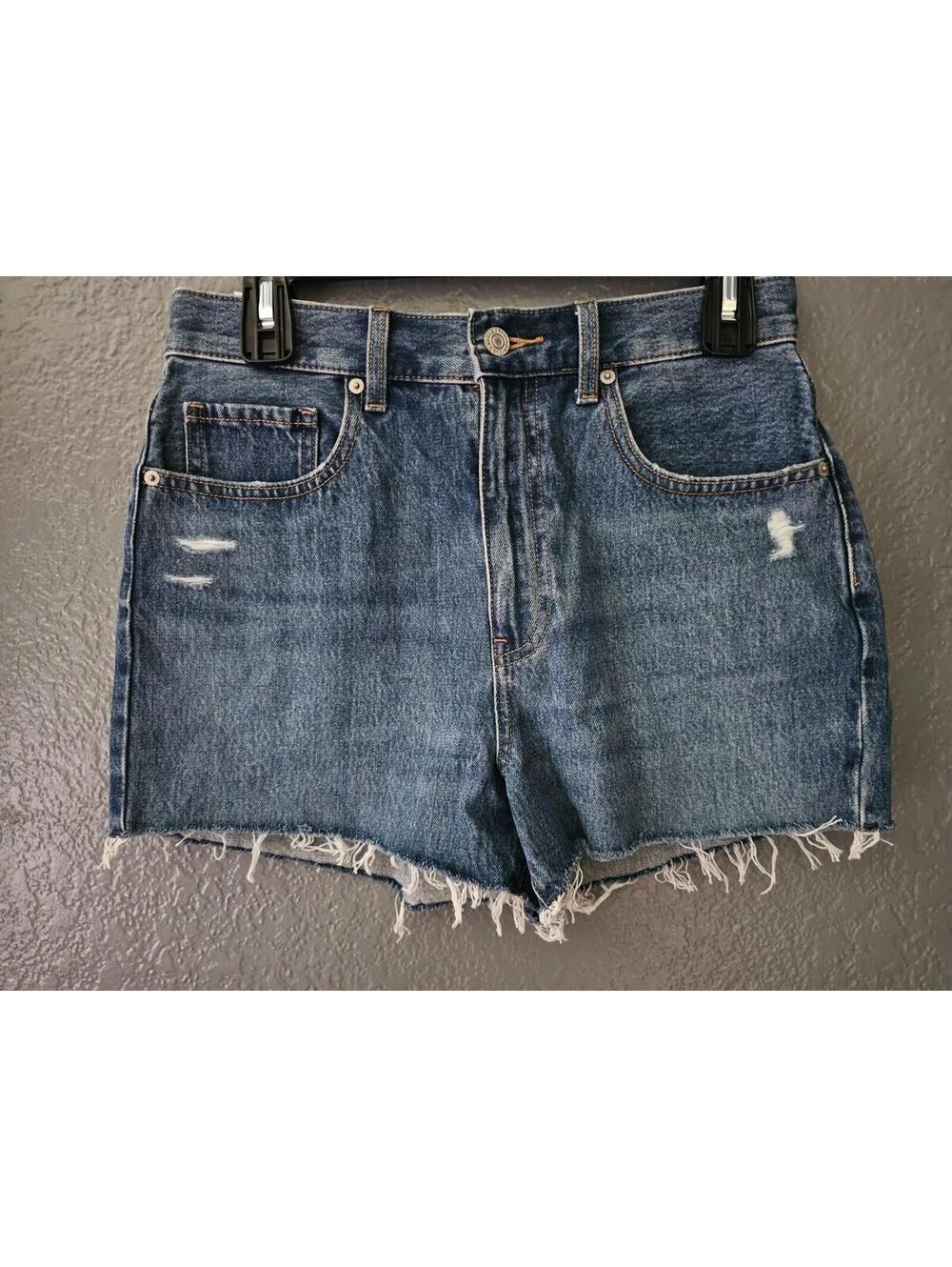 New Women's Uniqlo Denim Jeans Shorts High-Rise Cut Off Size 27 Blue Raw Hem